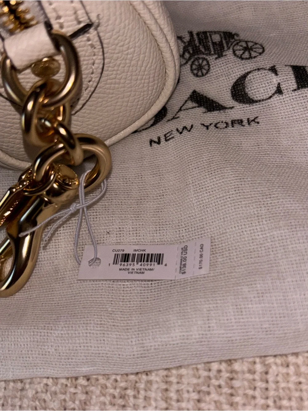 Coach Mini Rowan Bag Charm in Chalk with Gold Hardware